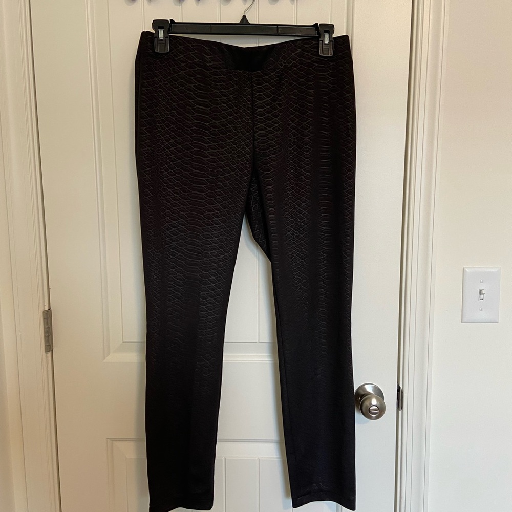 EUC Eci New York women’s black textured print stretchy spandex leggings‎ large